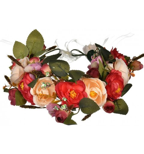 Headbands Adjustable Flower Headband Hair Wreath Floral Garland Crown Halo Headpiece with Ribbon Boho Wedding Festival - K - ...