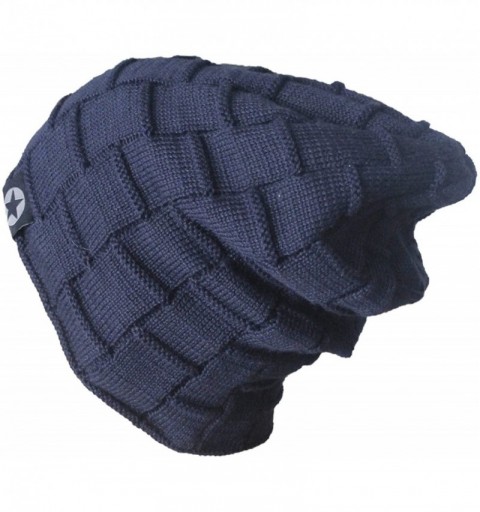 Skullies & Beanies Winter Knit Wool Warm Hat Thick Soft Stretch Slouchy Beanie Skully Cap - A5-navy - CN12NSI9RGJ $8.80