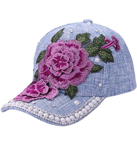 Baseball Caps Discount Baseball Cap!Women Men Adjustable Flower Rhinestone Denim Mesh Cap Hat - Sky Blue - C418QGNDKTS $13.44