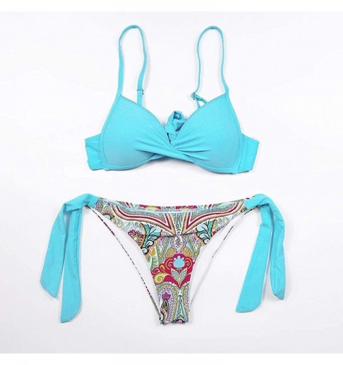 Rain Hats Swimsuits for Womens- Cross Bandage Bikini Set Push-Up Brazilian Swimwear Beachwear Swimsuit - D-blue - C518MH4M6RK...