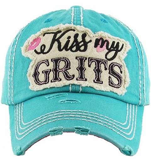 Baseball Caps Adjustable Southern Ladies Womens Kiss My Grits Cap Hat - Turquoise Blue - CF18DW58HWA $20.10