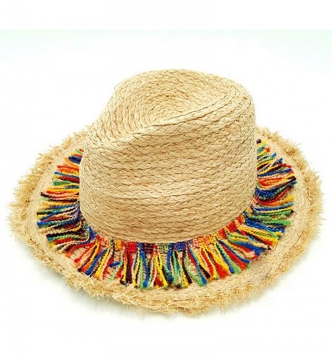 Sun Hats Summer Fringe Raffia Sun Hats for Women Fashion Tassels Patchwork Holiday Beach Straw Hat Ladies Girls Caps - CD18RO...