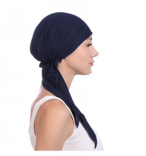 Skullies & Beanies Pre tied Head Scarves 3 Packed Slip On Beanies Chemo Covers Cap for Women (D2-Long Strap-3 packed) - C5195...