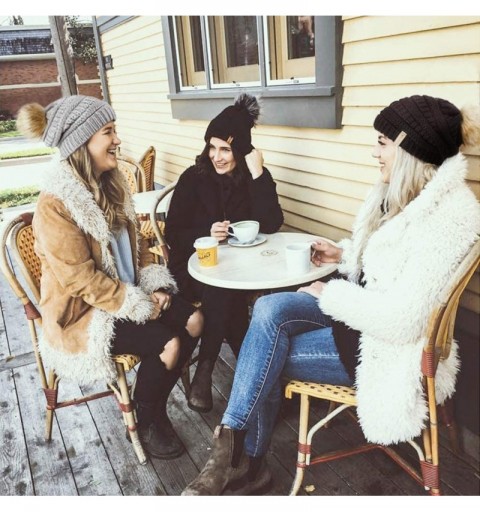 Skullies & Beanies Womens Winter Knit Slouchy Beanie Hat Warm Skull Ski Cap Faux Fur Pom Pom Hats for Women - CO18UHTME5N $15.23