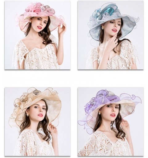 Sun Hats Women Foldable Organza Church Derby Hat Ruffles Wide Brim - Blue - CW17Z6DHAI8 $10.78