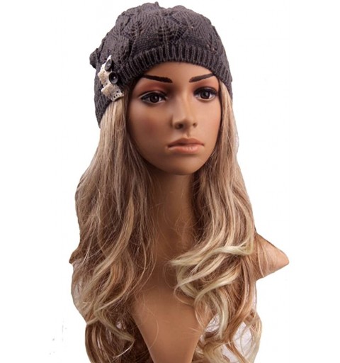 Cold Weather Headbands Women Fashion Winter Warm Knit Hat Snow Ski Caps Lace Button Leaves Hollow Out Knitting Hat - CV12MY5G...