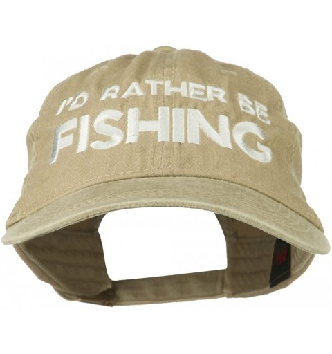 Baseball Caps I'd Rather Be Fishing Embroidered Washed Cotton Cap - Khaki - C111ONYW20R $24.52