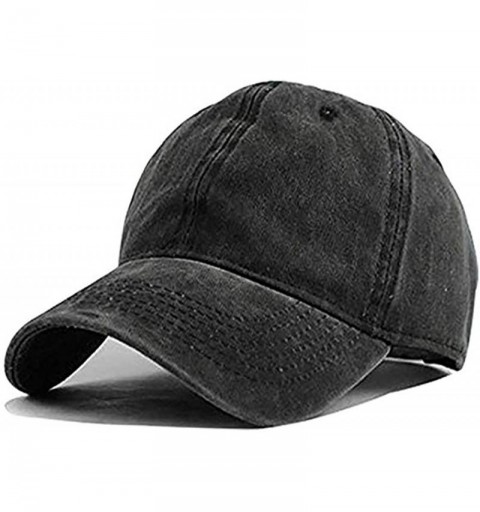 Baseball Caps Unisex Vintage Washed Distressed Baseball-Cap Twill Adjustable Dad-Hat - A01-black - CU18UX8EG7C $9.52