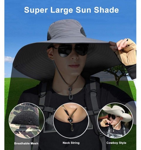 Sun Hats Men Fishing Hiking Hat- Unisex Lawn Gardening Wide Brim Bucket Hats- Cowboy Sun Protection Cap Foldable UPF 50+ - CH...