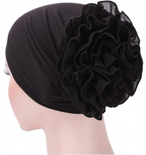 Skullies & Beanies Women Muslim Solid Flowers Cancer Chemo Hat Fashion Turban Headbands Hair Loss Wrap Cap - Black - CS186HKT...