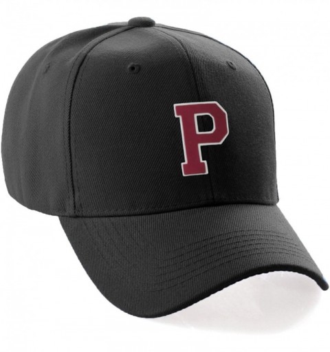 Baseball Caps Classic Baseball Hat Custom A to Z Initial Team Letter- Black Cap White Red - Letter P - CE18IDTG3MG $12.84
