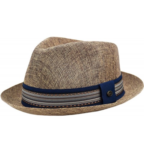 Fedoras Men's Summer Fedora Hat- Breathable Linen Porkpie Hat- Stingy Brim Dress Hat - Brown - CP18E3HQLN5 $23.05