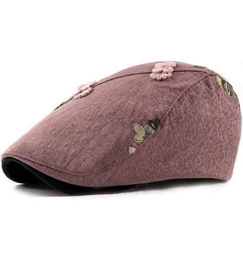 Newsboy Caps Womens Linen Adjustable Floral Embroidery Ivy Newsboy Cabbie Gatsby Sun Hat Cap - Pink - CN18E3CRM2E $18.03