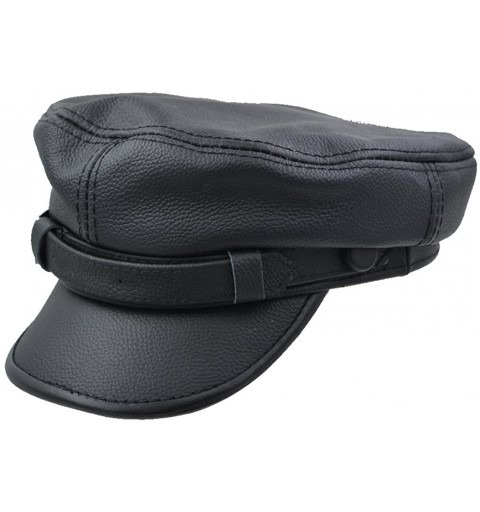 Newsboy Caps Men's Leather Greek Fisherman Sailor Fiddler Driver Hat Flat Cap - Black - CO18G553DDX $31.93
