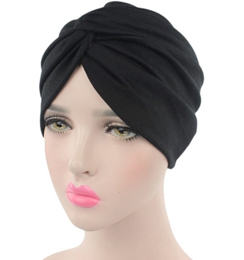 Skullies & Beanies Women's Sleep Soft Turban Pre Tied Cotton India Chemo Cap Beanie Turban Headwear - Black1&red1 - C8198GZ4N...