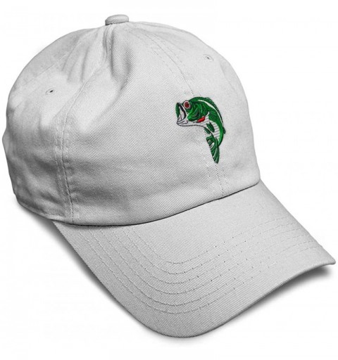 Baseball Caps Custom Soft Baseball Cap Fish Sea Bass Embroidery Dad Hats for Men & Women - White - C418SHIIKG5 $15.43