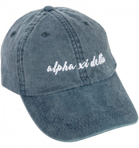 Baseball Caps Alpha Xi Sorority Baseball Hat Cap Cursive Name Font Alpha zee - Midnight Blue - C218SCEOX5U $23.75