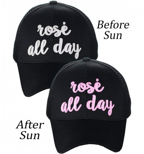 Baseball Caps Ponycap Color Changing 3D Embroidered Quote Adjustable Trucker Baseball Cap - Rosé All Day- Black - CU18D8X0HSN...