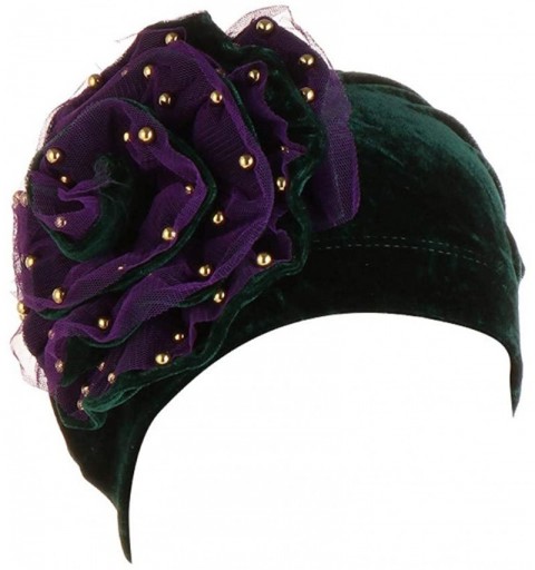 Skullies & Beanies Muslim Hat Pleated Twist Turbans for Women African Printing India Chemo Cap Hairwrap Headwear - Green-a - ...