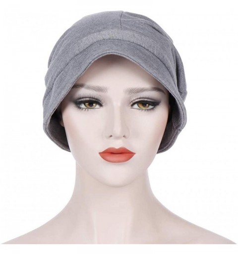Skullies & Beanies women Cap-Fashion Women Ruched Solid Visor Hat Ruffle Cancer Chemo Beanie Turban Wrap Cap - Gray - CE18SZ3...