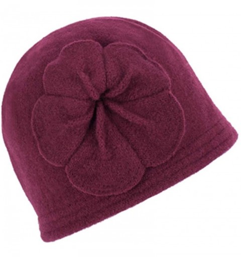 Skullies & Beanies Winter Knitted Beanie Hat Women Cloche Wool Floral Partten Warm Bucket Hat - Wine Red - C218L85L553 $24.02