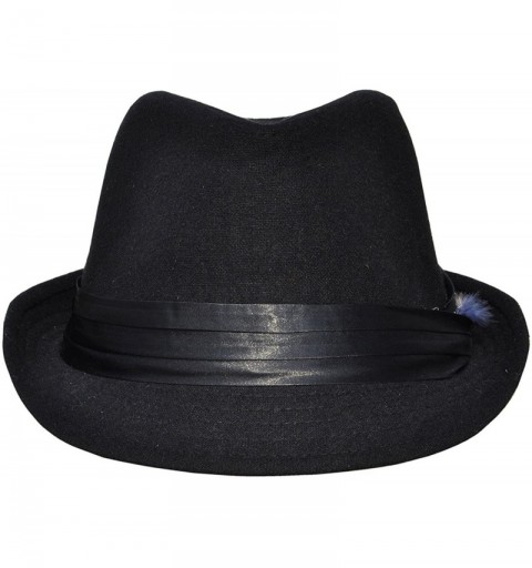 Fedoras Unisex Women Men Short Brim Structured Gangster Manhattan Trilby Fedora Hat - Black/Orange Fur - C51866DKOK6 $11.41