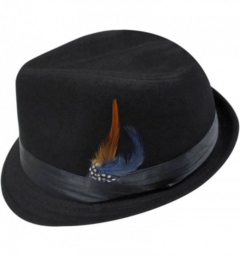 Fedoras Unisex Women Men Short Brim Structured Gangster Manhattan Trilby Fedora Hat - Black/Orange Fur - C51866DKOK6 $11.41
