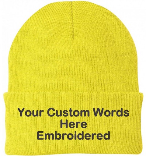 Skullies & Beanies Customize Your Beanie Personalized with Your Own Text Embroidered - Neon Yellow - CW18IR885OX $16.56