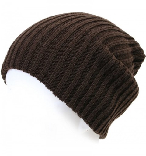 Skullies & Beanies 2 Pack Solid Color Blank Long Cuff Daily Stretch Knit Winter Beanies - Dark Brown - C1119CFADQV $10.07