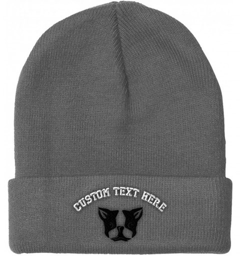 Skullies & Beanies Custom Beanie for Men & Women Boston Terrier Silly Face Embroidery Skull Cap Hat - Light Grey - C018ZRAEA3...
