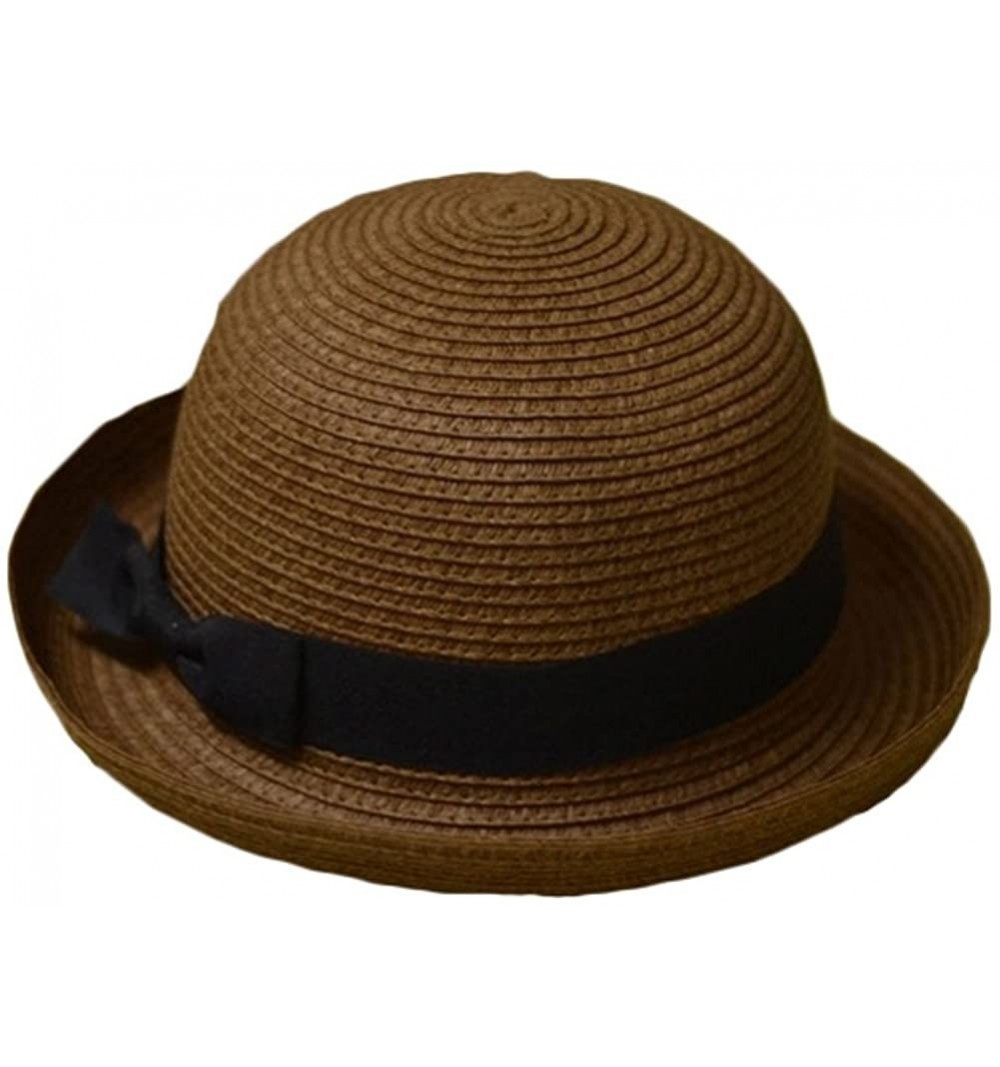 Sun Hats Bowknot Straw Summer Bowler Hat Sun Cap Hat for Ladies Womens - Dark Coffee Kids - CV12FU5CFDB $13.83