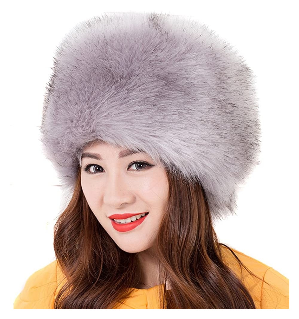Bucket Hats Women Ladies Girls Cossack Russian Style Faux Fur Hat Winter Warm Cap - Grey - CP12MZ1EUPP $12.72