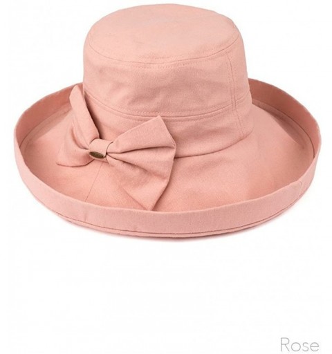 Sun Hats Women's Cotton Summer Packable Bow Accent Foldable Brim Beach Sun Hat - Rose - CU17WXM3M5I $16.60