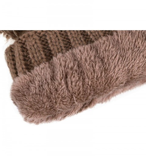 Skullies & Beanies Men & Women's Cable Knit Beanie with Faux Fur Pompom Ears - Khaki - CO18807QYKW $11.18