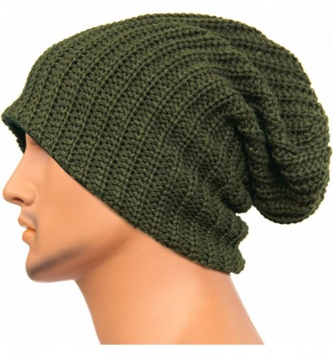 Skullies & Beanies Unisex Adult Winter Warm Slouch Beanie Long Baggy Skull Cap Stretchy Knit Hat Oversized - Green - C9128JX0...