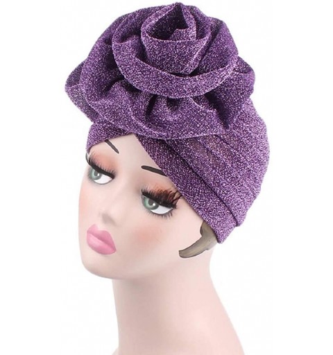 Skullies & Beanies Cancer Chemo Hat Flower Beanie Scarf Ethnic Cloth Print Turban Bonnet India Hat Handwear - C---purple - CR...