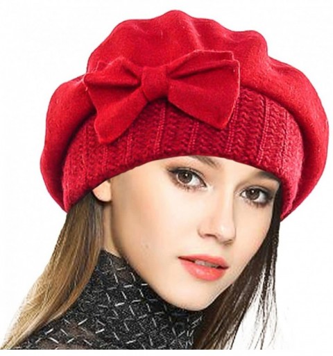 Berets Women's 100% Wool Bucket Hat Felt Cloche Beret Dress Winter Beanie Hats - Beret-red - C018X908XIL $17.49