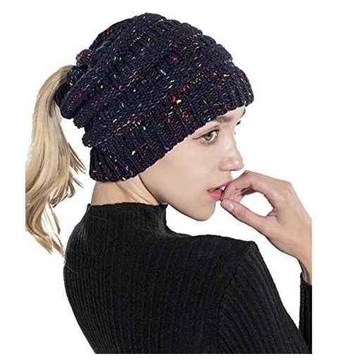 Skullies & Beanies Women Winter Warm Stretch Knitted Cap Beanie Hats Headband Skull Beanies Wool Thick Baggy - Black - C618A3...