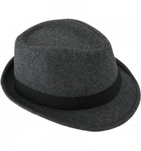 Fedoras Men Classic Manhattan Trilby Fedora Hat Short Brim Jazz Cotton Hats with Band for Women - Dark Grey - CI18A05M6M8 $12.65