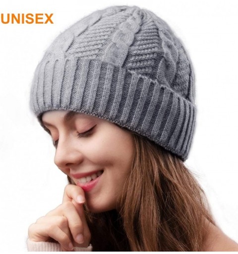 Skullies & Beanies Beanie Hat for Men Women Cuffed Winter Hats Cable Knit Warm Fleece Lining Skull Cap - A-grey - CA18HZG72A9...