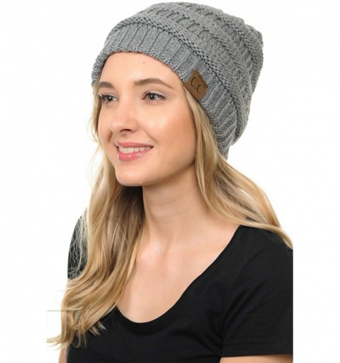 Skullies & Beanies Soft Cable Knit Warm Fuzzy Lined Slouchy Beanie Winter Hat - Light Melange Gray - CH18Y48KOGG $9.97