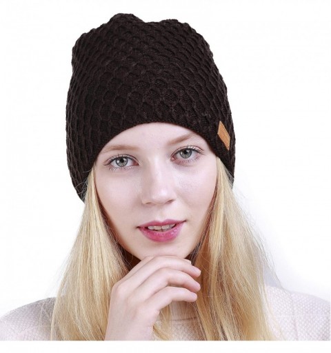 Skullies & Beanies Thick Warm Winter Beanie Hat Soft Stretch Slouchy Skully Knit Cap for Women - B-brown - CJ18HQII559 $13.07
