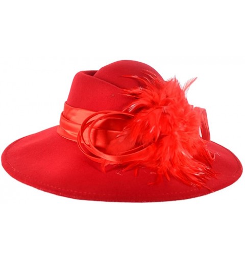 Fedoras Ladies 100% Wool Felt Feather Cocktail British Formal Party Hat - Red - C212MCHQD8D $28.66