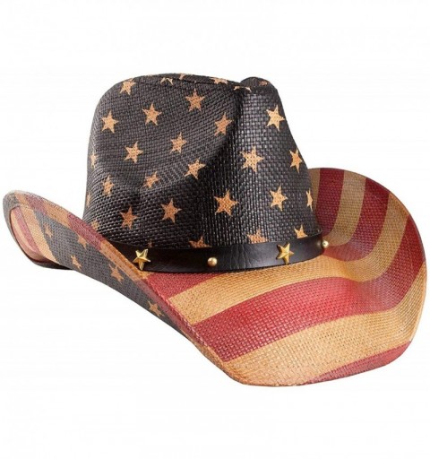 Cowboy Hats Men's Vintage Tea-Stained USA American Flag Cowboy Hat w/ Western Shape-It Brim - Tea Stained - C6187C7WTNU $18.44