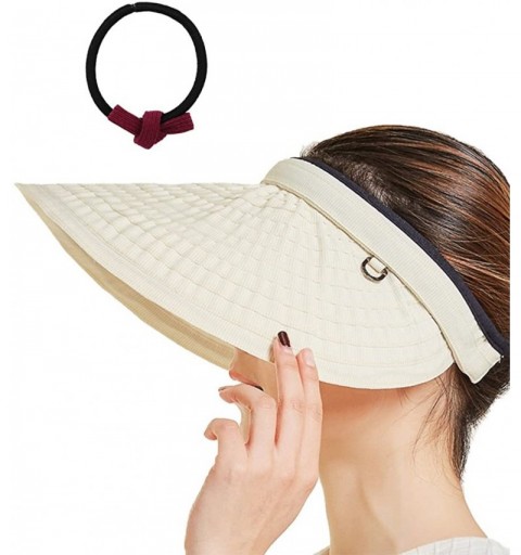 Visors Sun Visor Hat Women 5.5'' Large Brim Summer Beach Cap - Beige - C518HS7YKCW $22.72