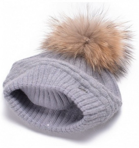 Skullies & Beanies Womens Winter Angora Knit Beanie Hat Skull Fleece Pom Pom Ski Cap A462 - Gray - C1186W2DZ45 $14.16