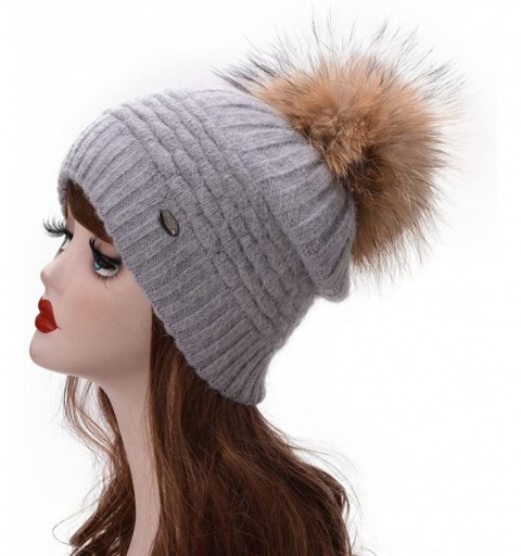 Skullies & Beanies Womens Winter Angora Knit Beanie Hat Skull Fleece Pom Pom Ski Cap A462 - Gray - C1186W2DZ45 $14.16