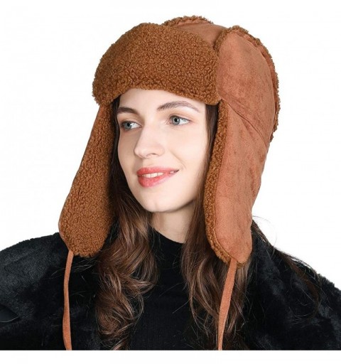 Bomber Hats Ladies Earflap Trapper Hat Faux Fur Hunting Hat Fleece Lined Thick Knitted - 00781_caramel - C6193TTWALK $25.12