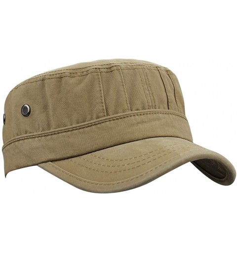 Baseball Caps Mens 100% Cotton Flat Top Running Golf Army Corps Military Baseball Caps Hats - Pleated Khaki - CJ18REY73RT $9.91