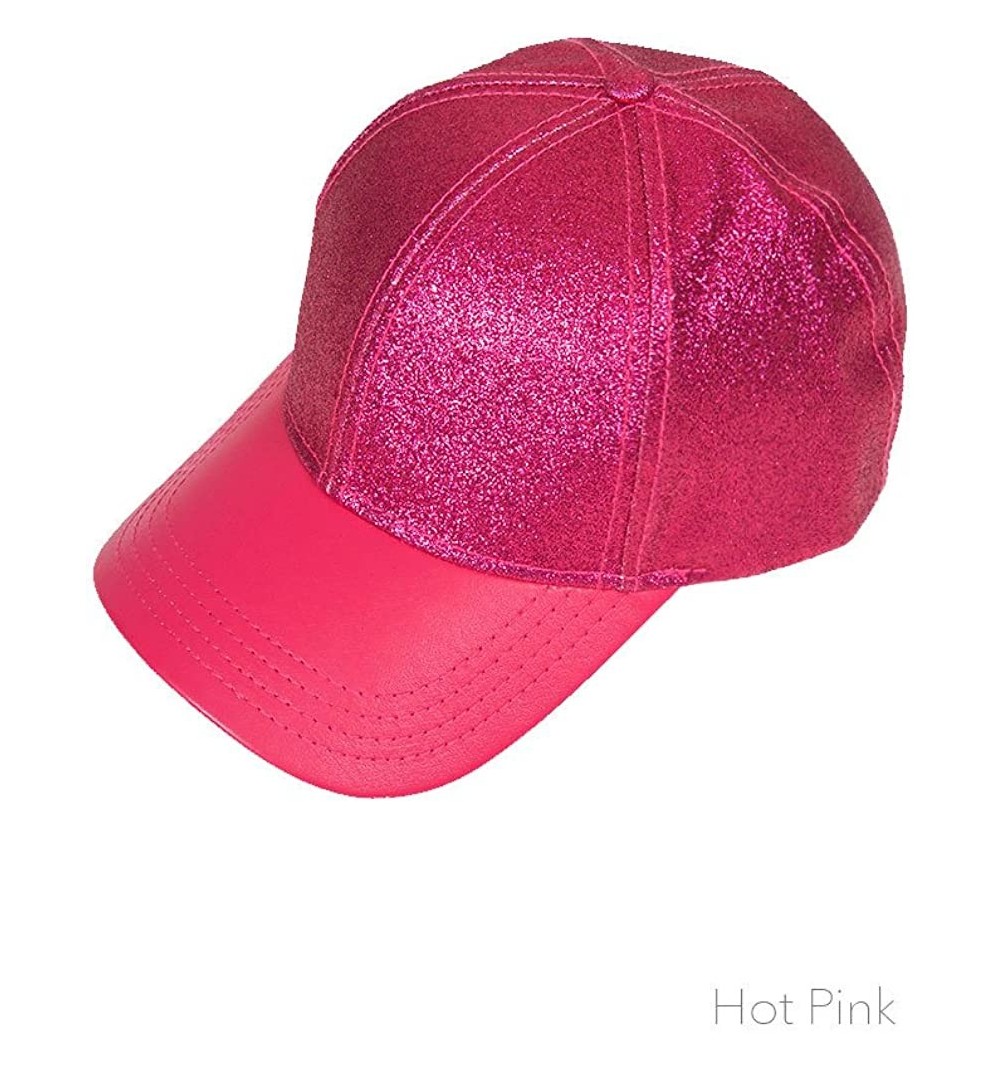 Baseball Caps Shiny Glitter Baseball Cap - Hot Pink - CM12LHKUEHR $19.85